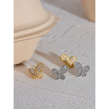 CZ Stainless Steel Butterfly Stud Earrings Waterproof