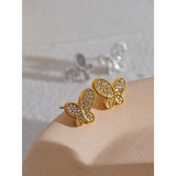 CZ Stainless Steel Butterfly Stud Earrings Waterproof