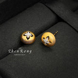 Vintage Italian Clover Pattern Gold-plated Stud Earrings