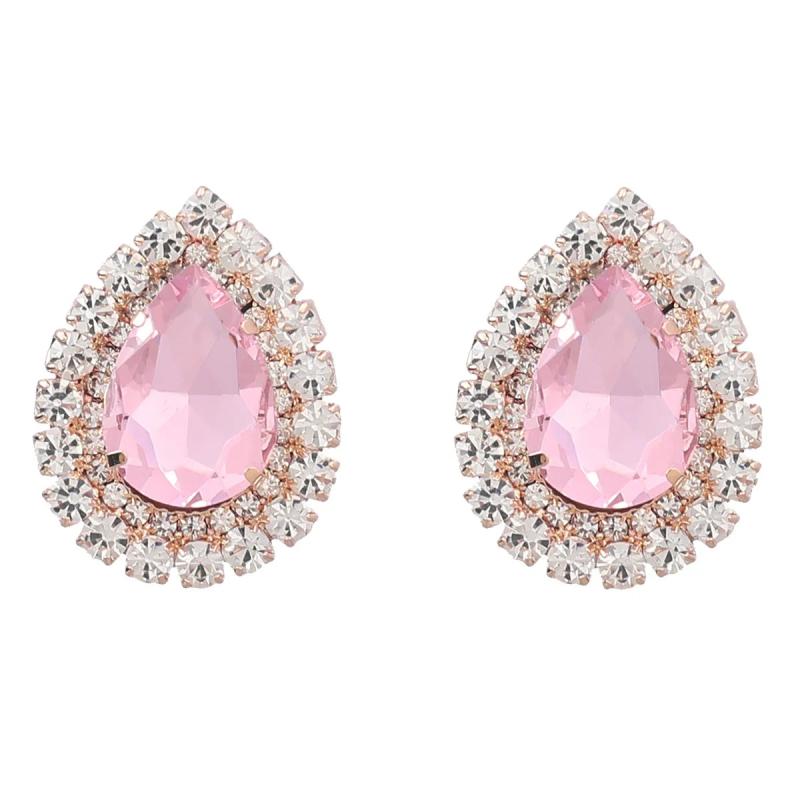 Spring Metal Glass Rhinestone Water Drop Stud Earrings