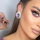 Spring Metal Glass Rhinestone Water Drop Stud Earrings