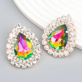 Spring Metal Glass Rhinestone Water Drop Stud Earrings