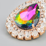 Spring Metal Glass Rhinestone Water Drop Stud Earrings