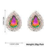 Spring Metal Glass Rhinestone Water Drop Stud Earrings