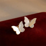 Micro Zircon Setting Shell Butterfly Stud Earrings For Women