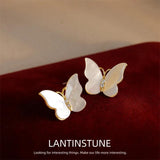 Micro Zircon Setting Shell Butterfly Stud Earrings For Women