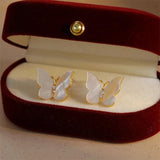 Micro Zircon Setting Shell Butterfly Stud Earrings For Women