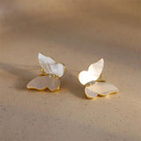 Micro Zircon Setting Shell Butterfly Stud Earrings For Women