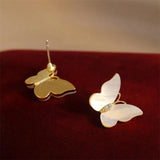 Micro Zircon Setting Shell Butterfly Stud Earrings For Women