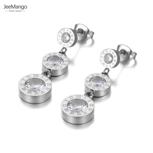 Roman Numerals Stud Earrings CZ Crystal JE20254