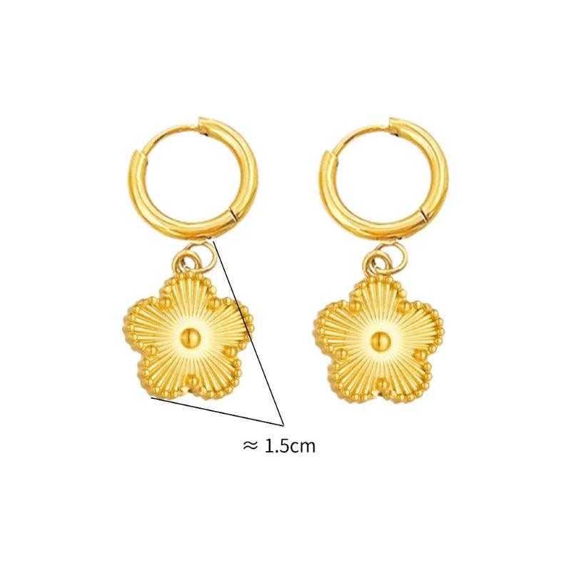 Stainless Steel Flower Stud Earrings Sets Women Waterproof Charm Jewelry