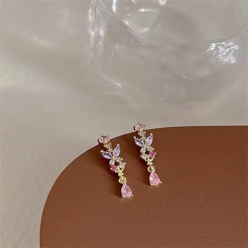 Korea Style Butterfly Flower Tassel Zircon Eardrop Earring For Women Girls