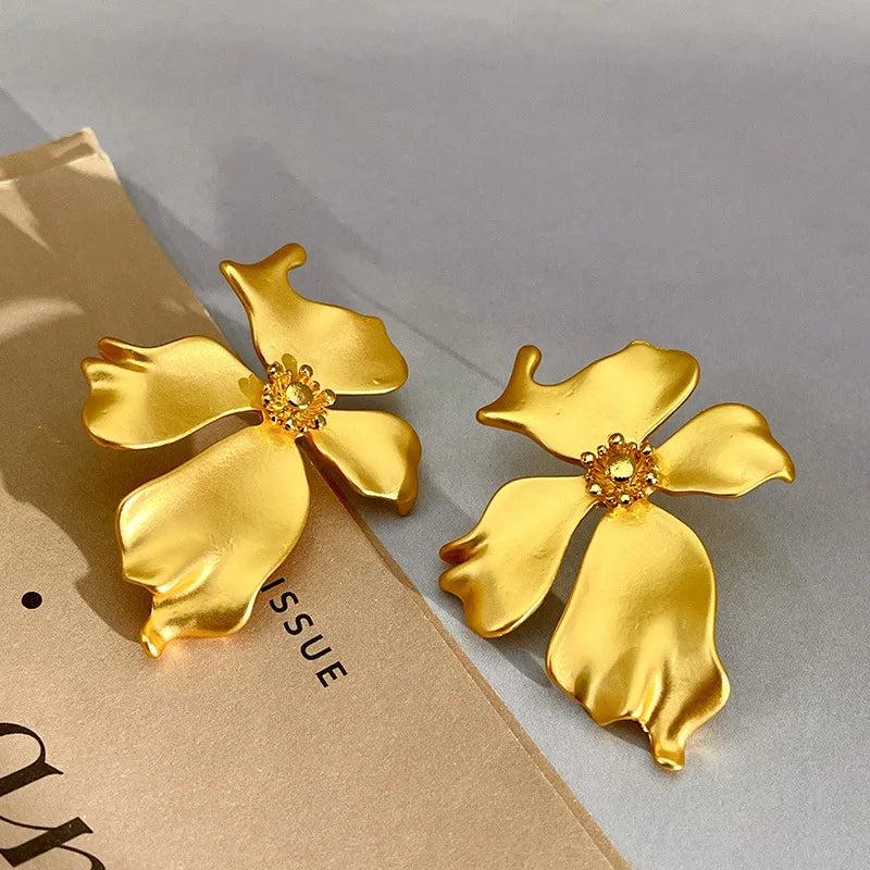 Big Flower Petal Earrings Retro Matte Cocktail Party Jewelry