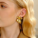 Big Flower Petal Earrings Retro Matte Cocktail Party Jewelry