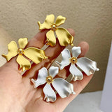 Big Flower Petal Earrings Retro Matte Cocktail Party Jewelry