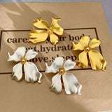 Big Flower Petal Earrings Retro Matte Cocktail Party Jewelry