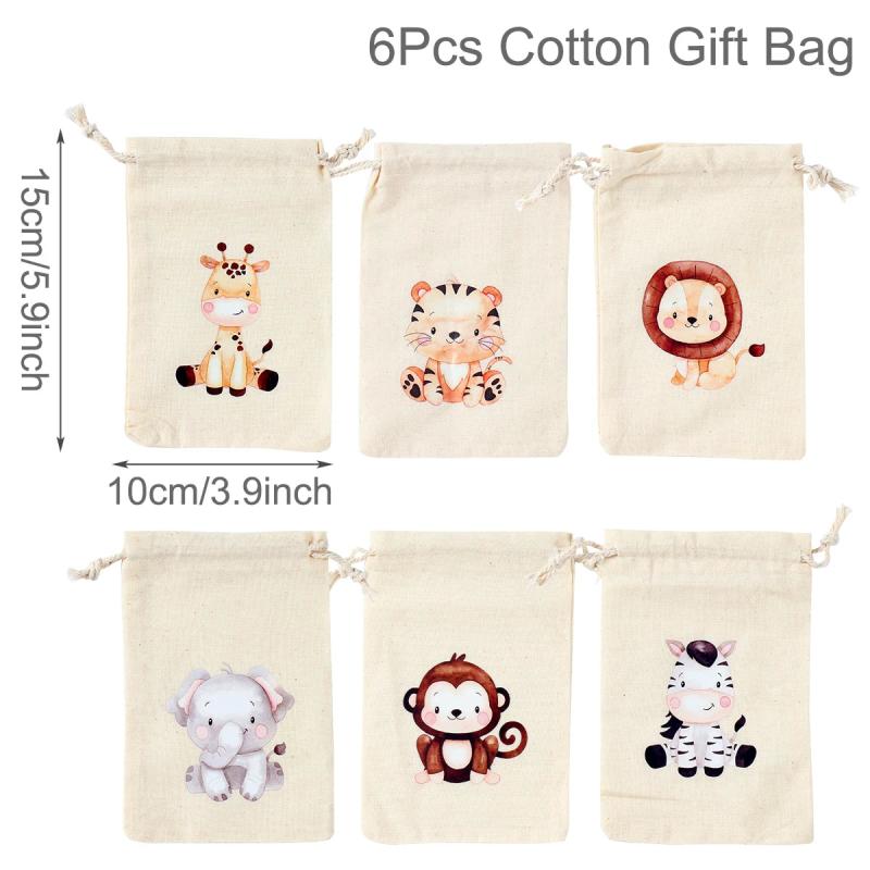 6pk Jungle Animals Candy Bags Safari Bday Party Decor