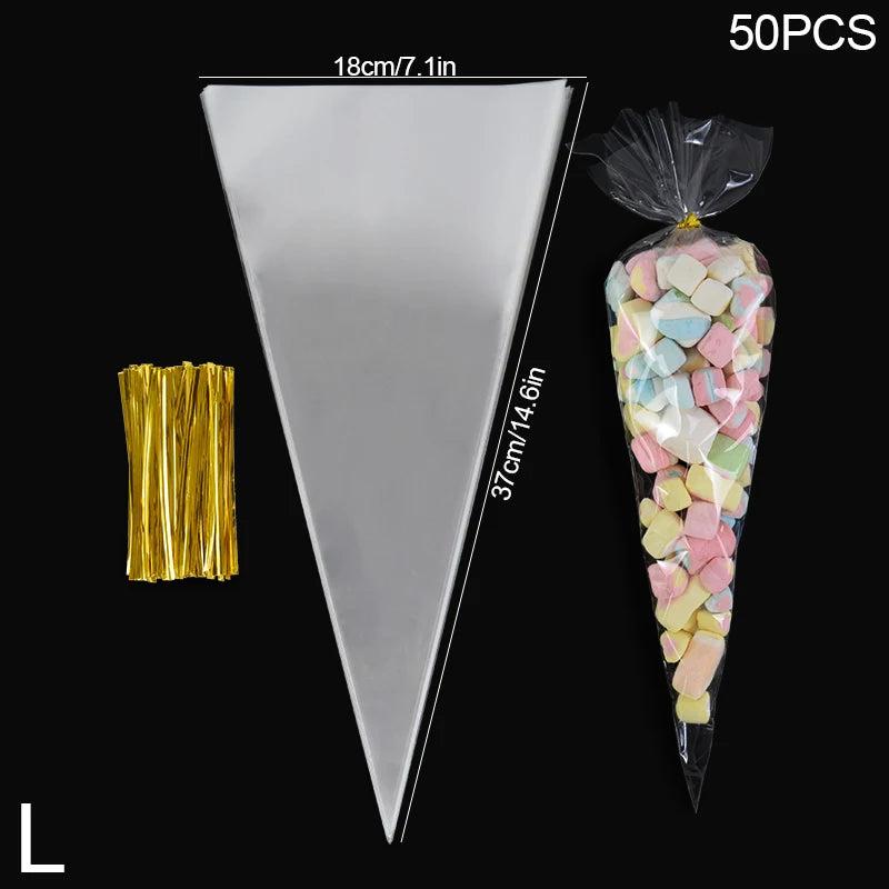 50Pcs Triangle Popcorn Packaging Bags Wedding Decor