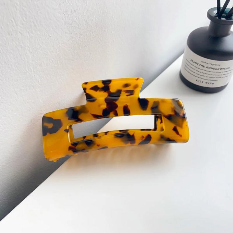 Large Geometric Hollow Square Hair Claw Tortoiseshell Leopard Acetate Hair Clip