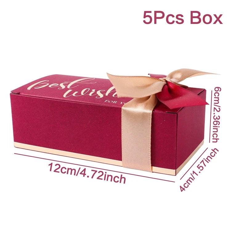 5pcs Bronzing Pattern Paper Candy Box Heart Jewelry Favor Box Thank You Packagin