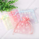 10pcs Organza Bags Flower Printing Drawstring Pouches Gift Bag