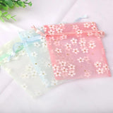10pcs Organza Bags Flower Printing Drawstring Pouches Gift Bag