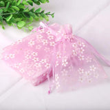 10pcs Organza Bags Flower Printing Drawstring Pouches Gift Bag