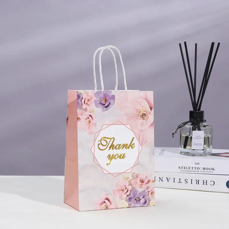 6Pcs Thank You Paper Gift Bag Flower Love Wedding Favors Guest