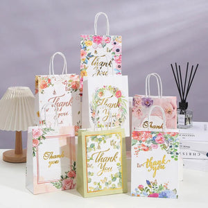 6Pcs Thank You Paper Gift Bag Flower Love Wedding Favors Guest