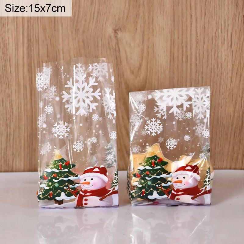 25/50pcs Snowman Cookie Baking Packaging Bags Xmas Tree Snowflake Christmas Year