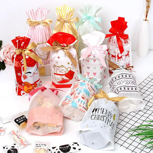 10PCS New Year Christmas Gift Bag for Candy Cookies Packaging