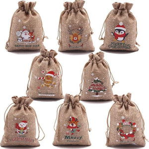 5Pcs Xmas Jute Bags 10x14/13x18cm Drawstring Pouches