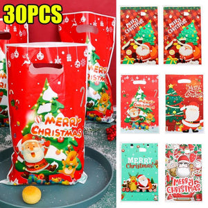10PCS Christmas Gift Bags for Candy Cookie Snacks, Pearl Film Print