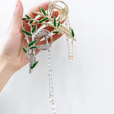 Bamboo Ponytail Tassel Grab Clip Pearl Hair Crab Hair Clip Girl Headdress