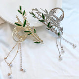 Bamboo Ponytail Tassel Grab Clip Pearl Hair Crab Hair Clip Girl Headdress