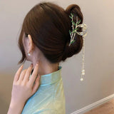 Bamboo Ponytail Tassel Grab Clip Pearl Hair Crab Hair Clip Girl Headdress