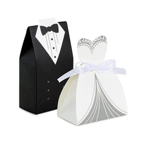 50pcs Bride Dress & Groom Tuxedo Wedding Favor Boxes Bridal Party Decorations