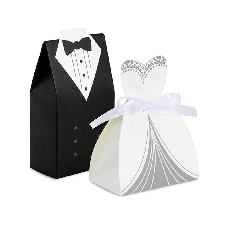 50pcs Bride Dress & Groom Tuxedo Wedding Favor Boxes Bridal Party Decorations