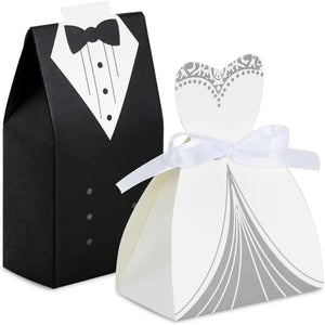 50pcs Bride Dress & Groom Tuxedo Wedding Favor Boxes Bridal Party Decorations