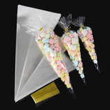 50Pcs Transparent OPP Plastic Bags Party Popcorn Candy Packaging Cone Storage