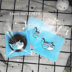 100pcs 7x7cm Cartoon Cat Bags Self-Adhesive Plastic Bags For Biscuits Candy Cake