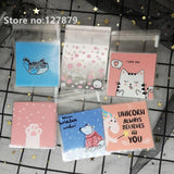 100pcs 7x7cm Cartoon Cat Bags Self-Adhesive Plastic Bags For Biscuits Candy Cake