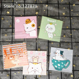 100pcs 7x7cm Cartoon Cat Bags Self-Adhesive Plastic Bags For Biscuits Candy Cake
