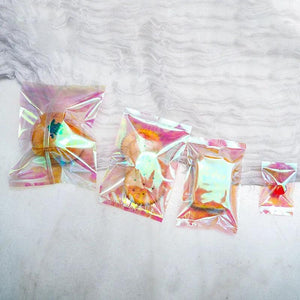 100Pcs Rainbow Transparent Laser Flat Pocket Baking Sealed Bags