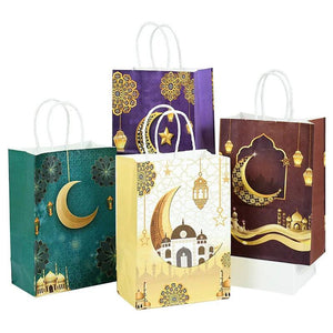 4Pcs EID Mubarak Paper Handle Bag Islamic Muslim Eid Al-fitr Party Favors Decor