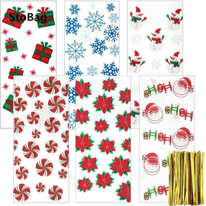 50pcs Christmas Candy Bags Self-adhesive Plastic Party Cookie Gift Dec