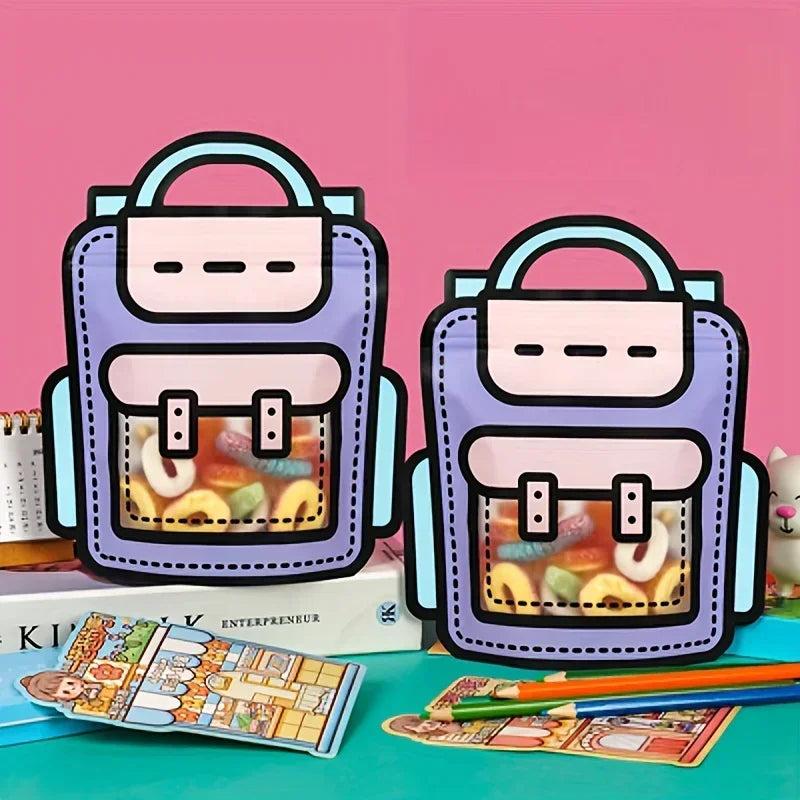 Creative School Bags Cookie Candy Plastic Zipper Snack Packaging Bag