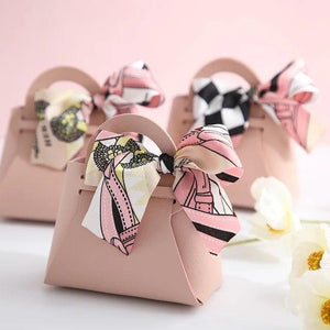 10PCS Pink Leather Gift Bags Wedding Favour Mini Handbag with Ribbon