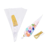 50Pcs Clear Cellophane Cone Bags with Twist Ties - Plastic Gift Bags