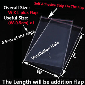 Clear Self-adhesive OPP Poly Plastic Bags Resealable Cello Bag